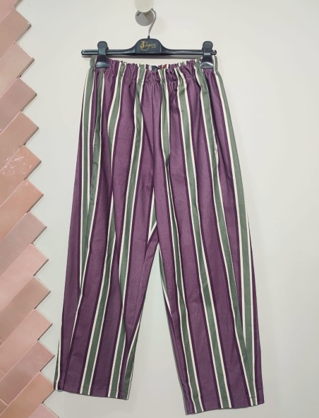 Pantalón MULTIRAYAS Malva y Verde